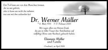 Traueranzeige von Werner Müller von Neue Osnabrücker Zeitung GmbH & Co. KG