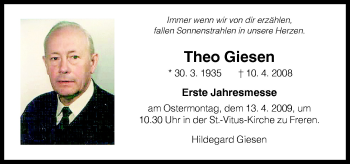 Traueranzeige von Theo Giesen von Neue Osnabrücker Zeitung GmbH & Co. KG