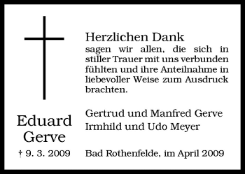 Traueranzeige von Eduard Gerve von Neue Osnabrücker Zeitung GmbH & Co. KG