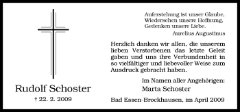 Traueranzeige von Rudolf Schoster von Neue Osnabrücker Zeitung GmbH & Co. KG