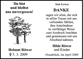 Traueranzeige von Helmut Röwer von Neue Osnabrücker Zeitung GmbH & Co. KG