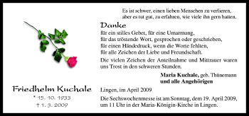 Traueranzeige von Friedhelm Kuchale von Neue Osnabrücker Zeitung GmbH & Co. KG