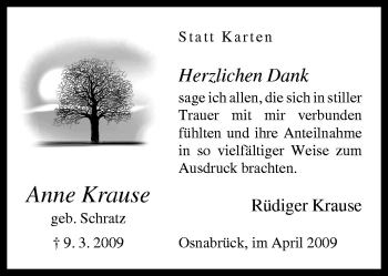 Traueranzeige von Anne Krause von Neue Osnabrücker Zeitung GmbH & Co. KG