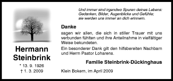 Traueranzeige von Hermann Steinbrink von Neue Osnabrücker Zeitung GmbH & Co. KG