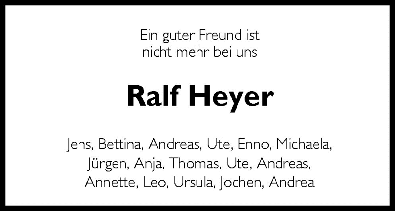  Traueranzeige für Ralf Heyer vom 18.04.2009 aus Neue Osnabrücker Zeitung GmbH & Co. KG