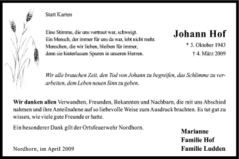 Traueranzeige von Johann Hof von Neue Osnabrücker Zeitung GmbH & Co. KG