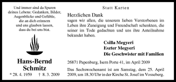 Traueranzeige von Hans-Bernd Schmitz von Neue Osnabrücker Zeitung GmbH & Co. KG