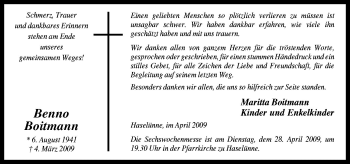 Traueranzeige von Benno Boitmann von Neue Osnabrücker Zeitung GmbH & Co. KG