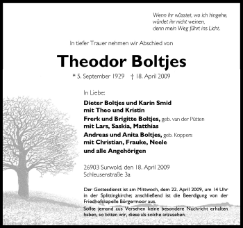 Traueranzeige von Theodor Boltjes von Neue Osnabrücker Zeitung GmbH & Co. KG