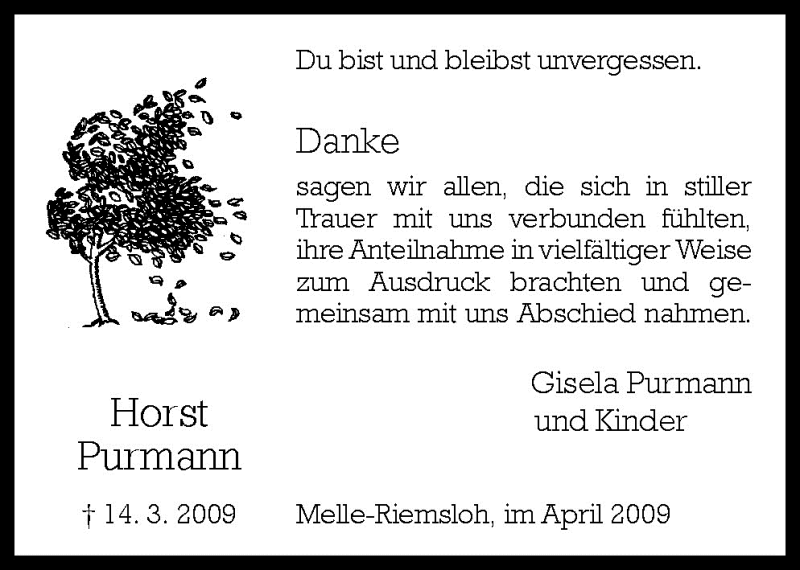  Traueranzeige für Horst Purmann vom 25.04.2009 aus Neue Osnabrücker Zeitung GmbH & Co. KG