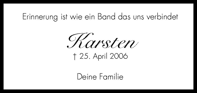  Traueranzeige für Karsten  vom 25.04.2009 aus Neue Osnabrücker Zeitung GmbH & Co. KG