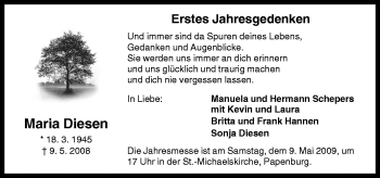 Traueranzeige von Maria Diesen von Neue Osnabrücker Zeitung GmbH & Co. KG