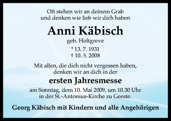 Traueranzeige von Anni Käbisch von Neue Osnabrücker Zeitung GmbH & Co. KG