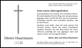 Traueranzeige von Dieter Haarmann von Neue Osnabrücker Zeitung GmbH & Co. KG