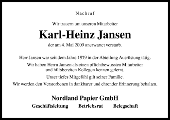 Traueranzeige von Karl-Heinz Jansen von Neue Osnabrücker Zeitung GmbH & Co. KG