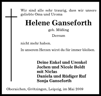 Traueranzeige von Helene Ganseforth von Neue Osnabrücker Zeitung GmbH & Co. KG