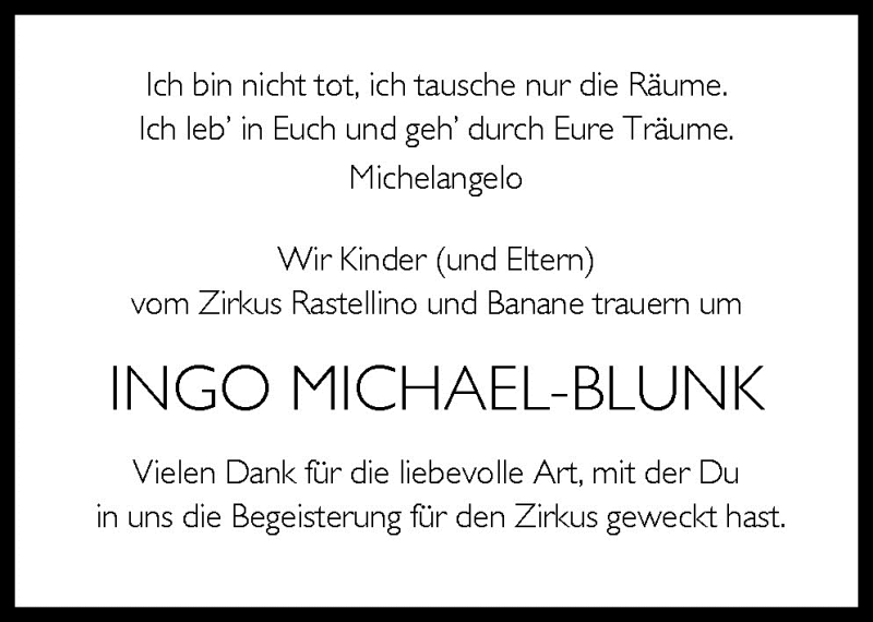  Traueranzeige für Ingo Michael-Blunk vom 09.05.2009 aus Neue Osnabrücker Zeitung GmbH & Co. KG