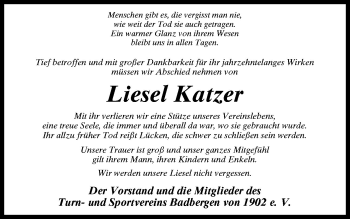 Traueranzeige von Liesel Katzer von Neue Osnabrücker Zeitung GmbH & Co. KG