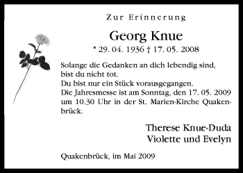 Traueranzeige von Georg Knue von Neue Osnabrücker Zeitung GmbH & Co. KG