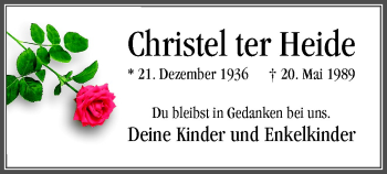 Traueranzeige von Christel ter Heide von Neue Osnabrücker Zeitung GmbH & Co. KG