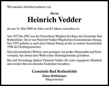 Traueranzeige von Heinrich Vedder von Neue Osnabrücker Zeitung GmbH & Co. KG