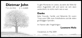 Traueranzeige von John Dietmar von Neue Osnabrücker Zeitung GmbH & Co. KG