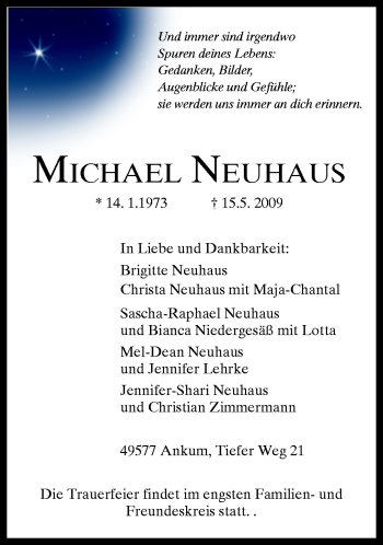 Traueranzeige von Michael Neuhaus von Neue Osnabrücker Zeitung GmbH & Co. KG