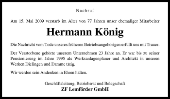 Traueranzeige von Hermann König von Neue Osnabrücker Zeitung GmbH & Co. KG