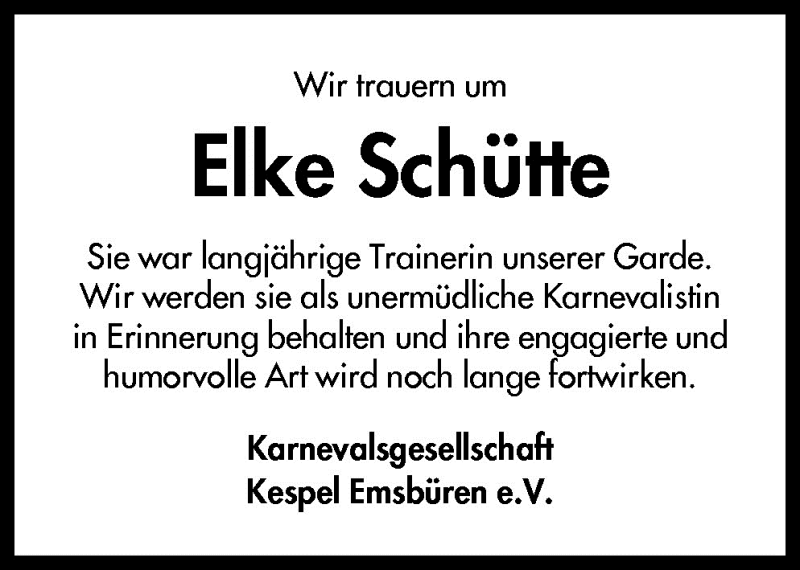  Traueranzeige für Elke Schütte vom 29.05.2009 aus Neue Osnabrücker Zeitung GmbH & Co. KG