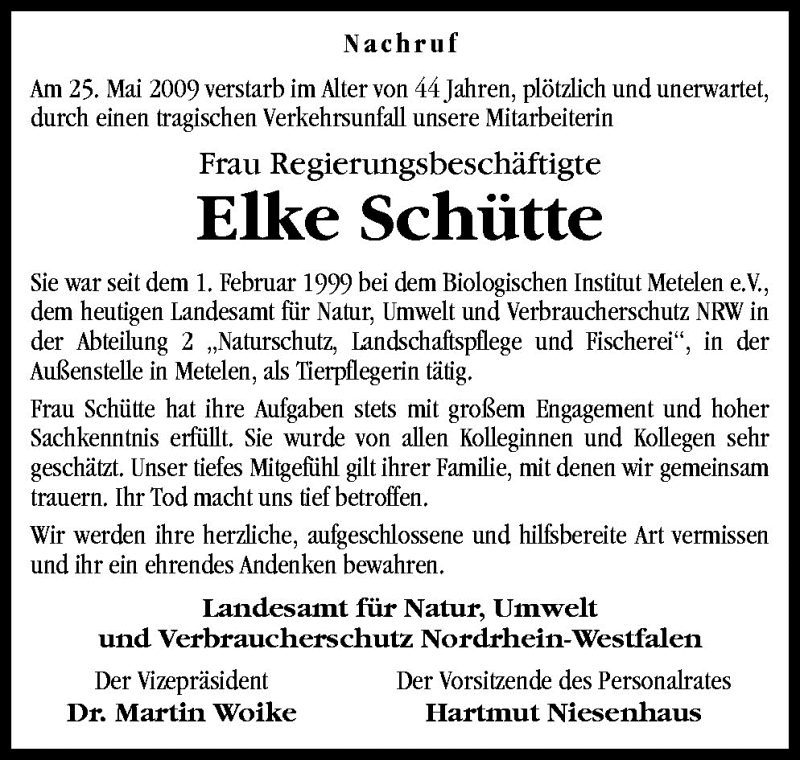  Traueranzeige für Elke Schütte vom 29.05.2009 aus Neue Osnabrücker Zeitung GmbH & Co. KG