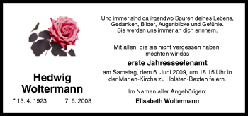 Traueranzeige von Hedwig Woltermann von Neue Osnabrücker Zeitung GmbH & Co. KG