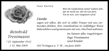 Traueranzeige von Reinhold Trentmann von Neue Osnabrücker Zeitung GmbH & Co. KG