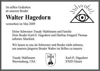 Traueranzeige von Walter Hagedorn von Neue Osnabrücker Zeitung GmbH & Co. KG