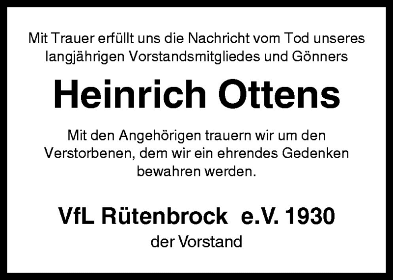  Traueranzeige für Heinrich Ottens vom 04.06.2009 aus Neue Osnabrücker Zeitung GmbH & Co. KG
