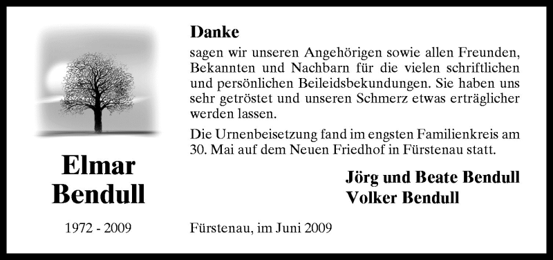  Traueranzeige für Elmar Bendull vom 05.06.2009 aus Neue Osnabrücker Zeitung GmbH & Co. KG