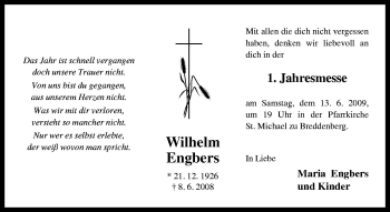 Traueranzeige von Wilhelm Engbers von Neue Osnabrücker Zeitung GmbH & Co. KG