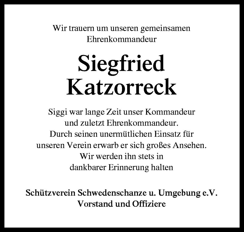 Traueranzeige für Siegfried Katzorreck vom 04.06.2009 aus Neue Osnabrücker Zeitung GmbH & Co. KG