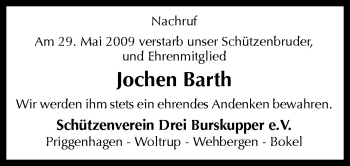 Traueranzeige von Jochen Barth von Neue Osnabrücker Zeitung GmbH & Co. KG