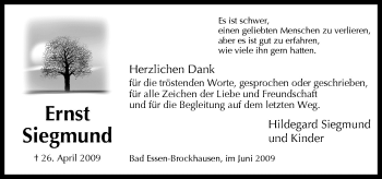 Traueranzeige von Ernst Siegmund von Neue Osnabrücker Zeitung GmbH & Co. KG