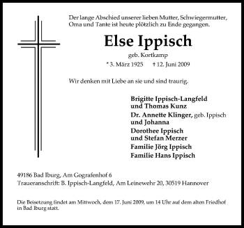 Traueranzeige von Else Ippisch von Neue Osnabrücker Zeitung GmbH & Co. KG