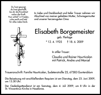 Traueranzeige von Elisabeth Borgemeister von Neue Osnabrücker Zeitung GmbH & Co. KG