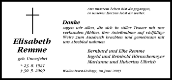 Traueranzeige von Elisabeth Remme von Neue Osnabrücker Zeitung GmbH & Co. KG