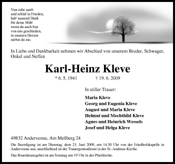 Traueranzeige von Karl-Heinz Kleve von Neue Osnabrücker Zeitung GmbH & Co. KG