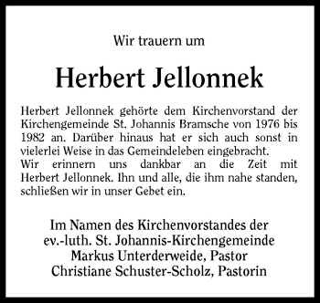 Traueranzeige von Herbert Jellonnek von Neue Osnabrücker Zeitung GmbH & Co. KG