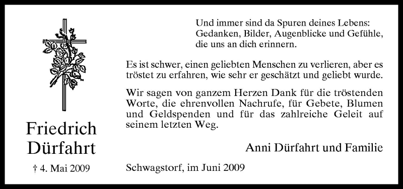  Traueranzeige für Friedrich Dürfahrt vom 27.06.2009 aus Neue Osnabrücker Zeitung GmbH & Co. KG