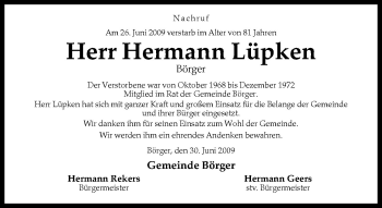 Traueranzeige von Hermann Lüpken von Neue Osnabrücker Zeitung GmbH & Co. KG