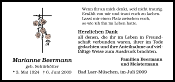 Traueranzeige von Marianne Beermann von Neue Osnabrücker Zeitung GmbH & Co. KG