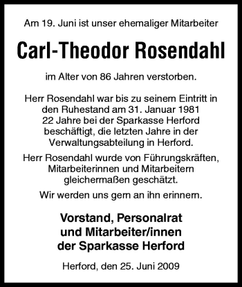 Traueranzeige von Carl-Theodor Rosendahl von Neue Osnabrücker Zeitung GmbH & Co. KG