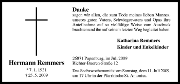 Traueranzeige von Hermann Remmers von Neue Osnabrücker Zeitung GmbH & Co. KG
