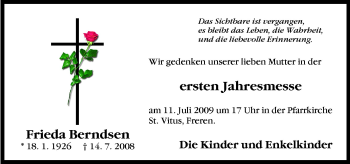 Traueranzeige von Frieda Berndsen von Neue Osnabrücker Zeitung GmbH & Co. KG